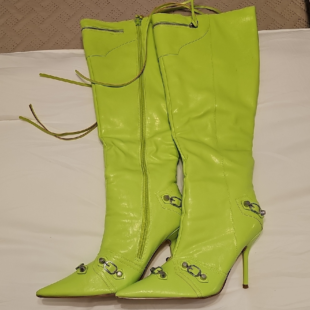 Fashion Nova Neon Green Heeled Boots